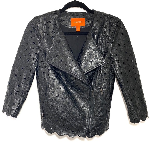 Joe Fresh Jackets & Blazers - Joe Fresh Floral Lace Faux Leather Motto Jacket 2